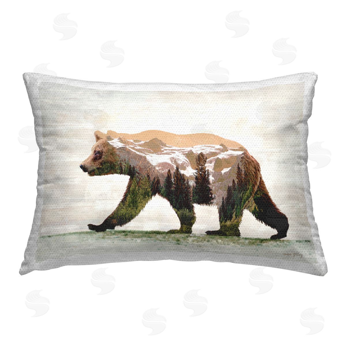 Amber Sterling Woodland Pattern Bear Outdoor Quick-Dry Polyester Printed Throw Pillow