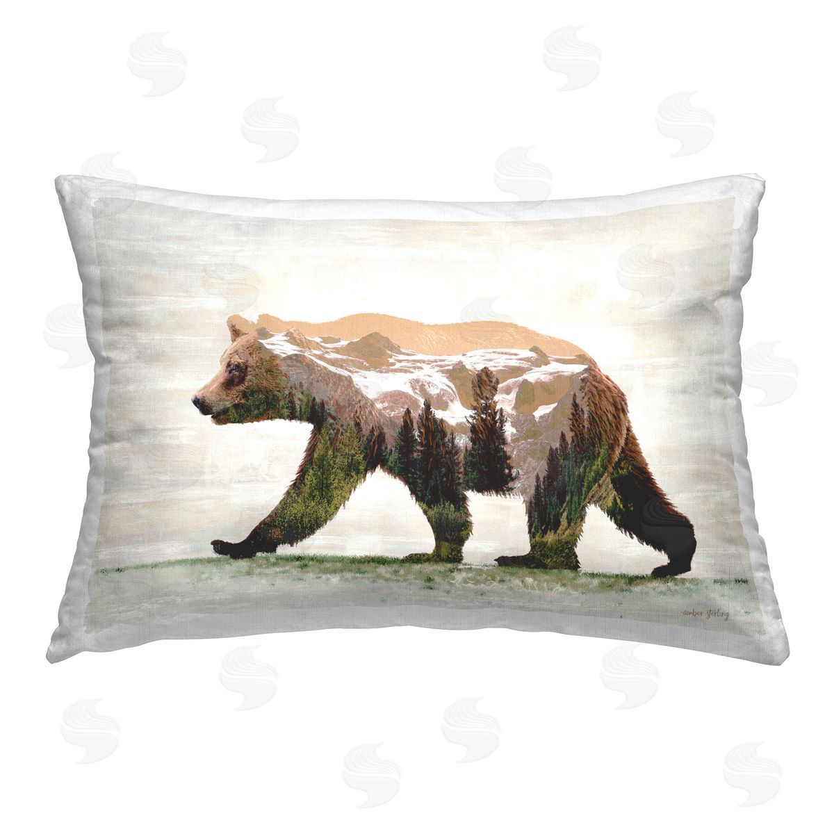 Amber Sterling Woodland Pattern Bear Printed Plush Polyester Throw Pillow