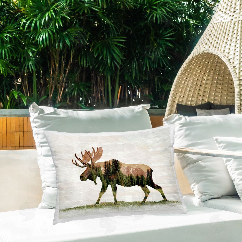 Amber Sterling Forest Pattern Moose Outdoor Quick-Dry Polyester Printed Throw Pillow in Back Yard