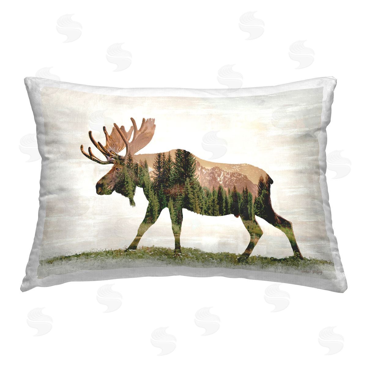 Amber Sterling Forest Pattern Moose Printed Plush Polyester Throw Pillow