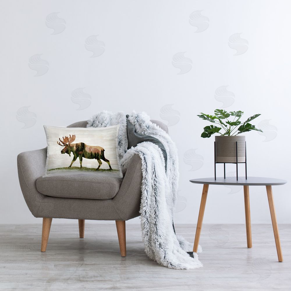 Amber Sterling Forest Pattern Moose Printed Plush Polyester Throw Pillow On Chair