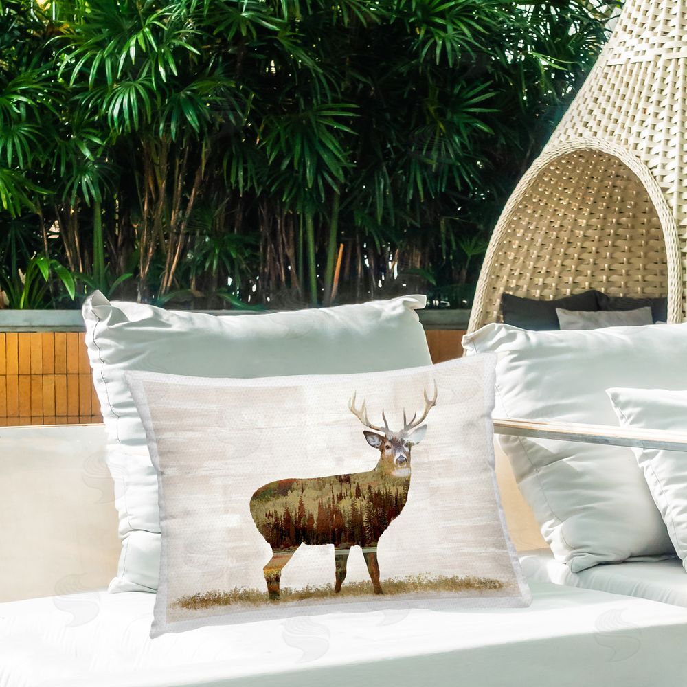 Amber Sterling Forest Pattern Deer Outdoor Quick-Dry Polyester Printed Throw Pillow in Back Yard