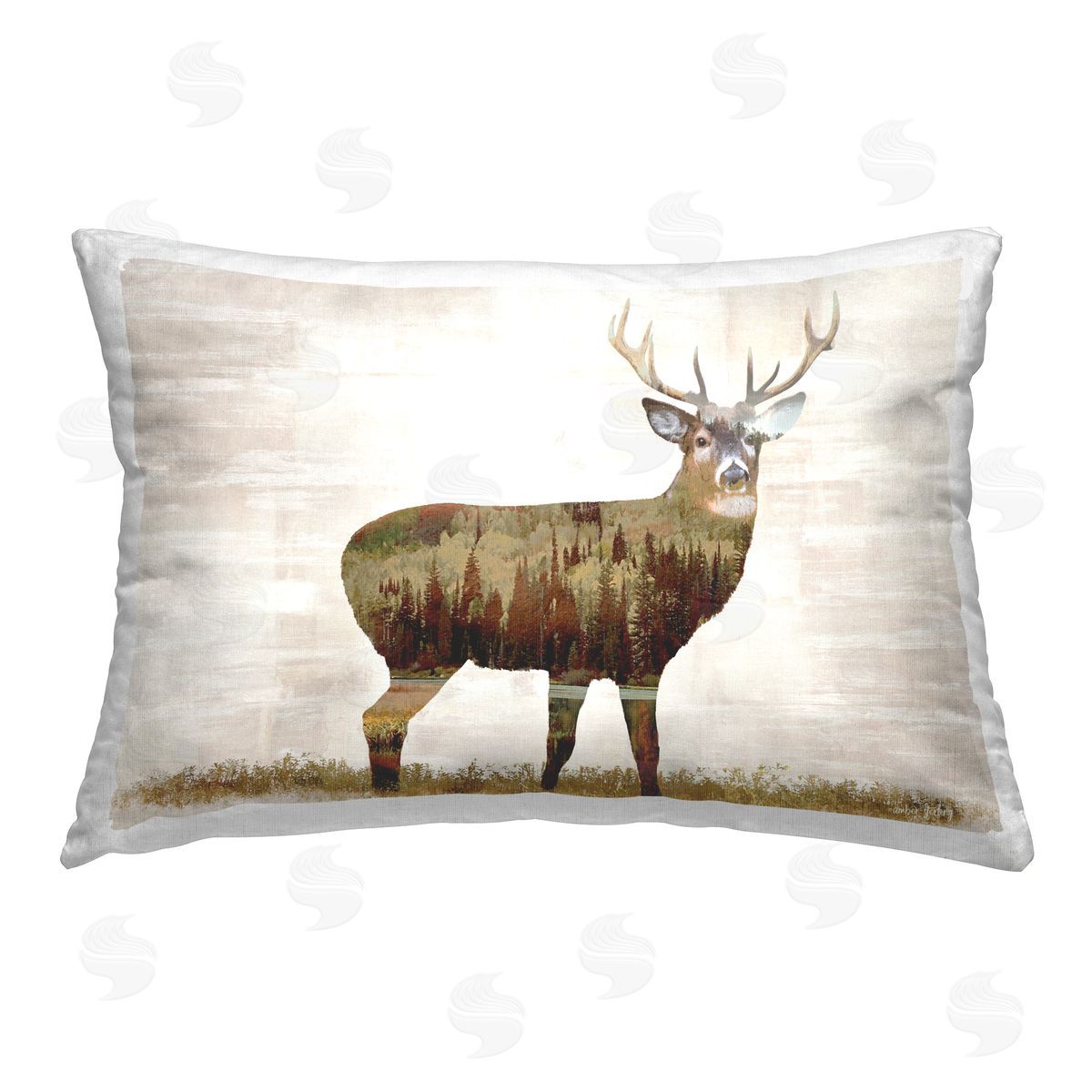 Amber Sterling Forest Pattern Deer Printed Plush Polyester Throw Pillow