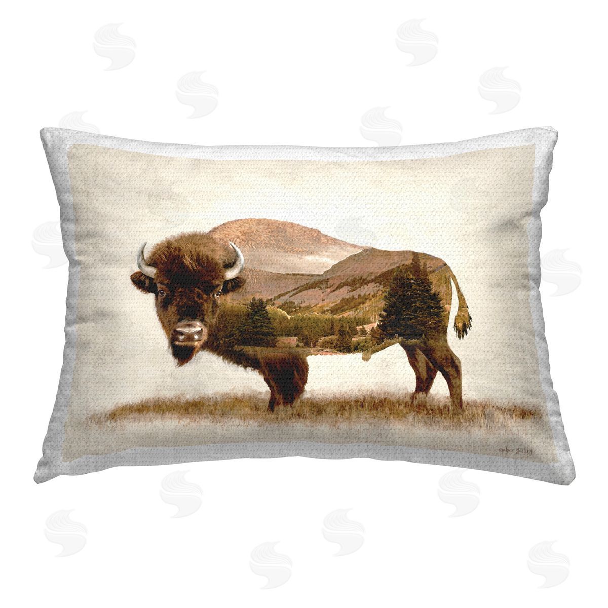 Amber Sterling Nature Patterned Bison Outdoor Quick-Dry Polyester Printed Throw Pillow