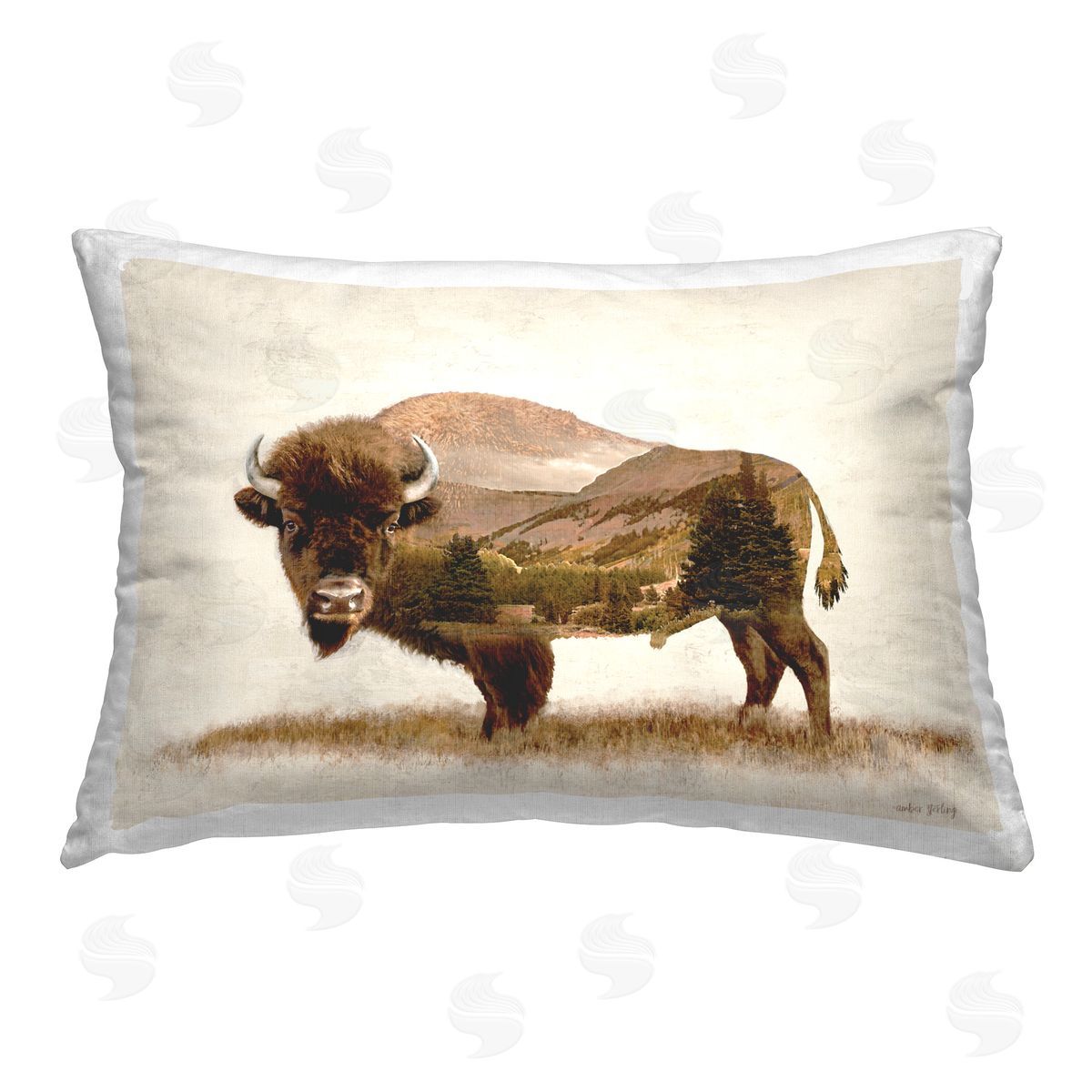 Amber Sterling Nature Patterned Bison Printed Plush Polyester Throw Pillow