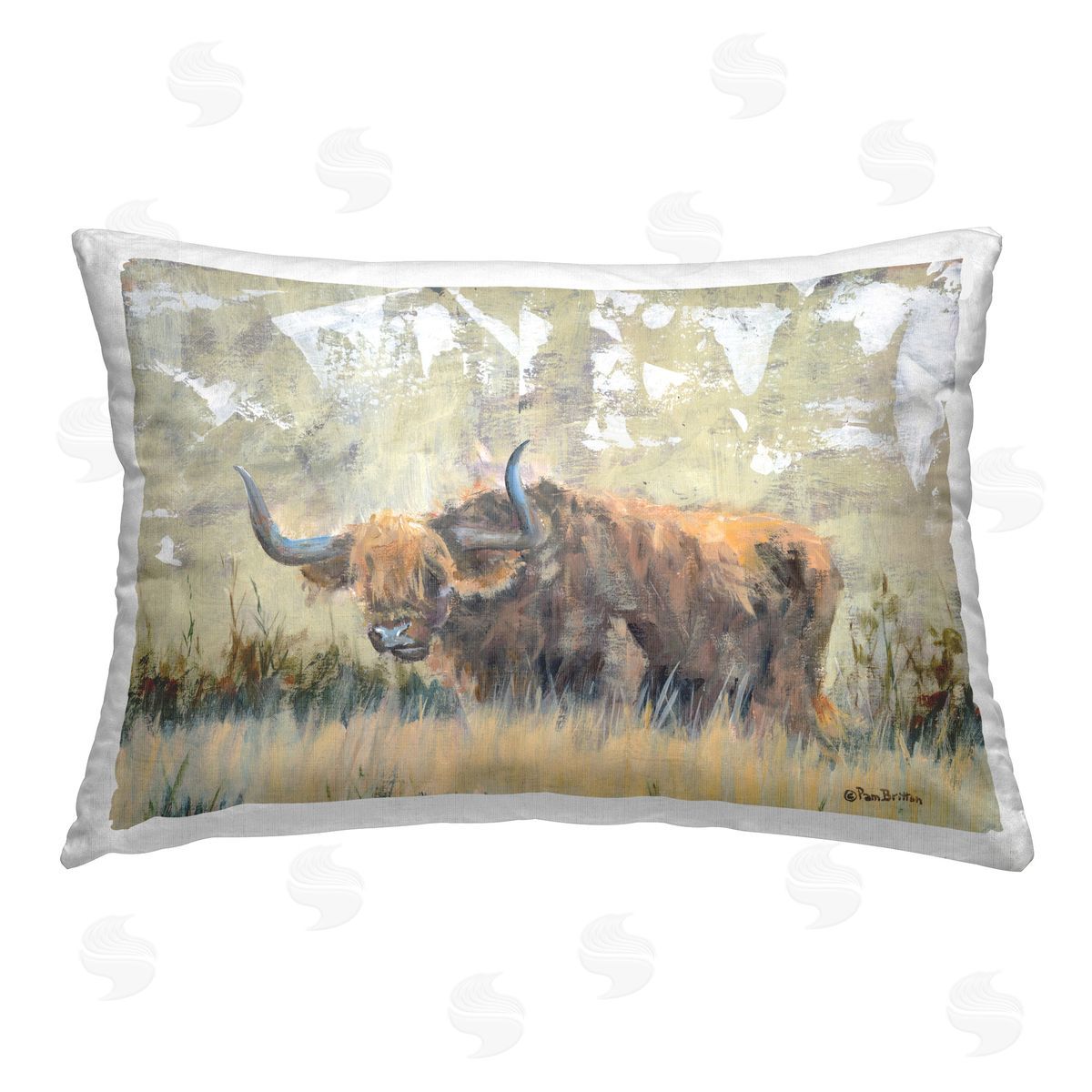 Pam Britton Rustic Patterned Longhorn Printed Plush Polyester Throw Pillow