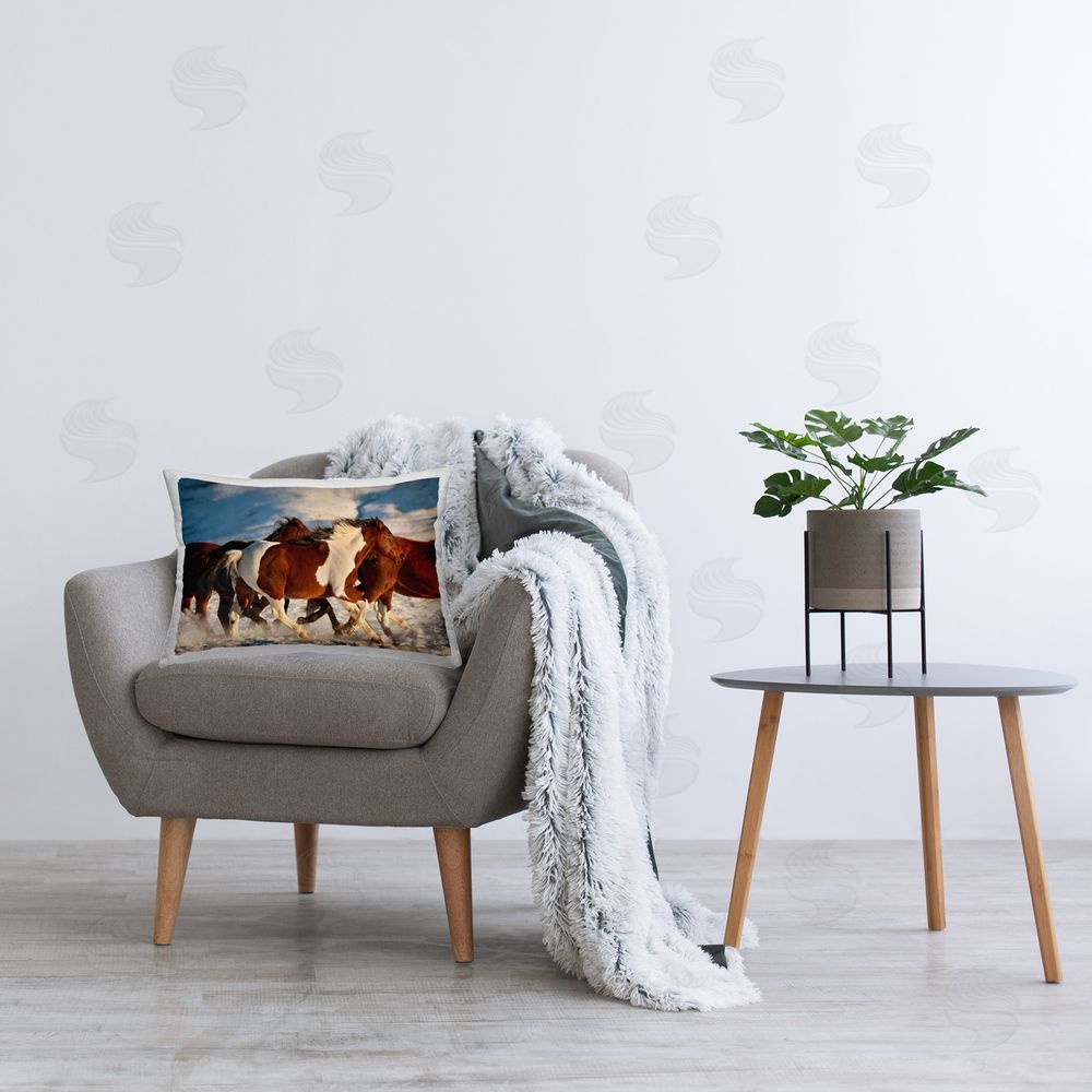 Lisa Dearing Horses Splashing Snow Printed Plush Polyester Throw Pillow On Chair
