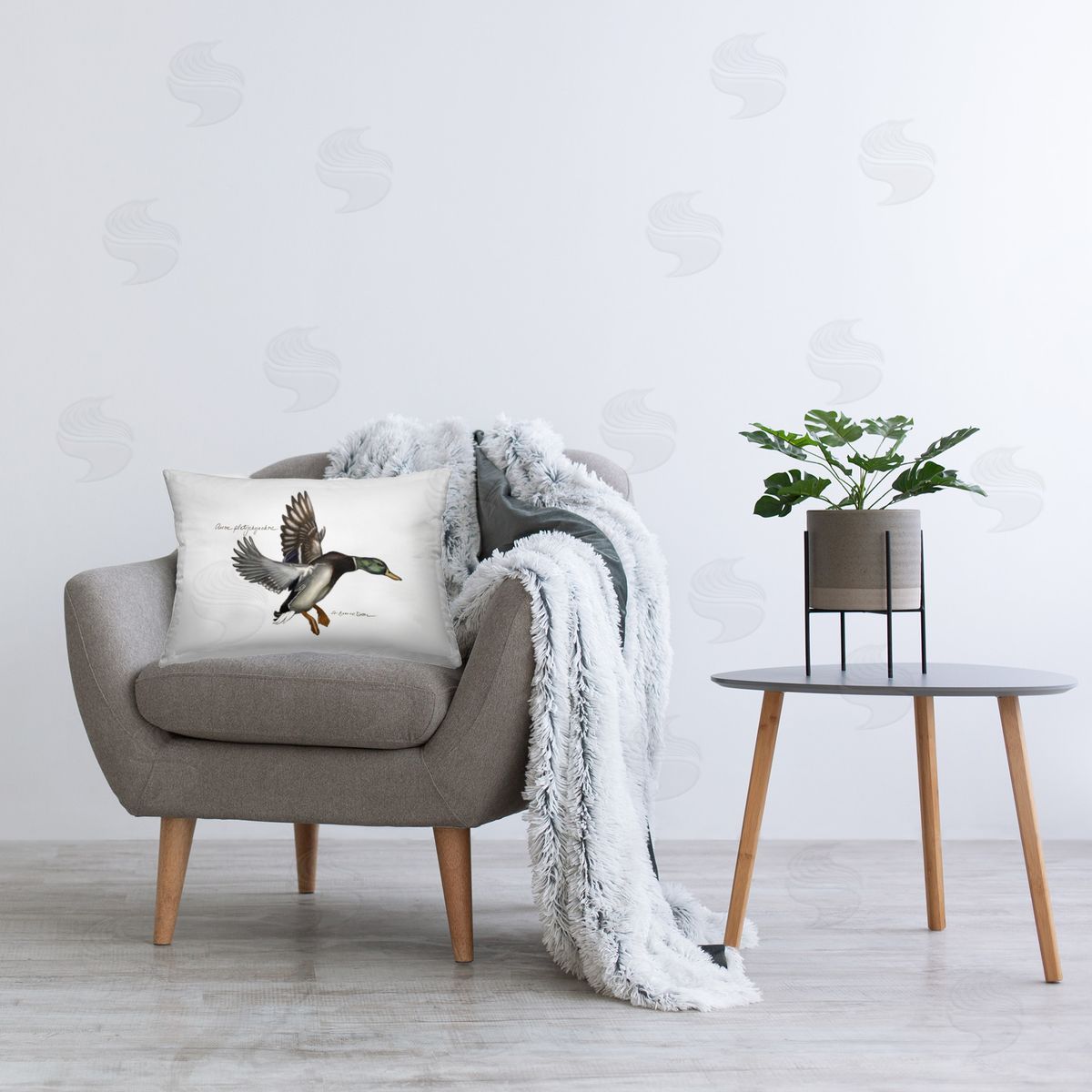 Jadei Graphics Flying Mallard Duck Printed Plush Polyester Throw Pillow
