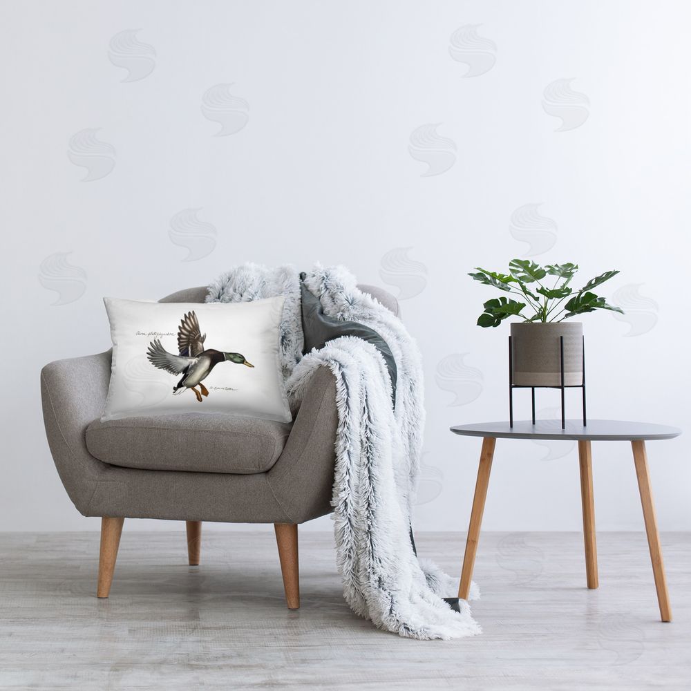 Jadei Graphics Flying Mallard Duck Printed Plush Polyester Throw Pillow On Chair