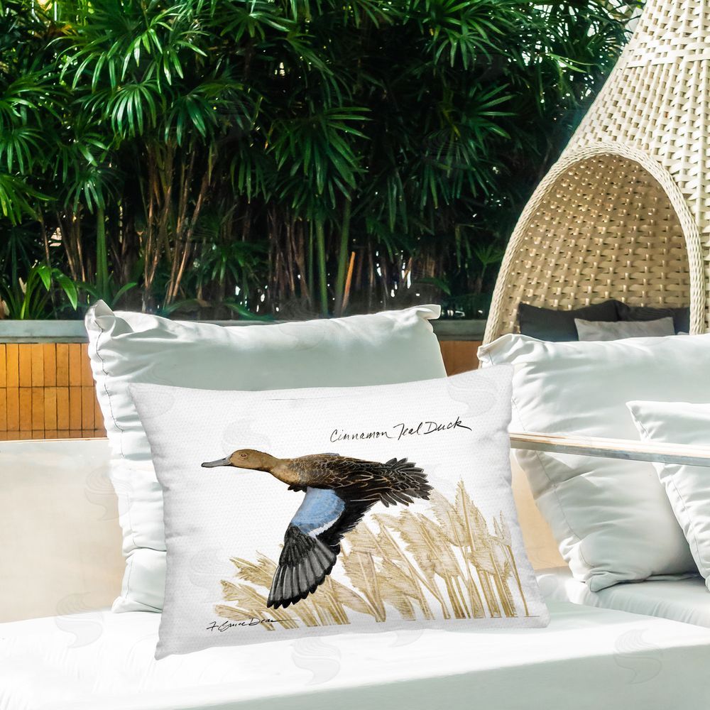 Jadei Graphics Cinnamon Teal Duck Outdoor Quick-Dry Polyester Printed Throw Pillow in Back Yard