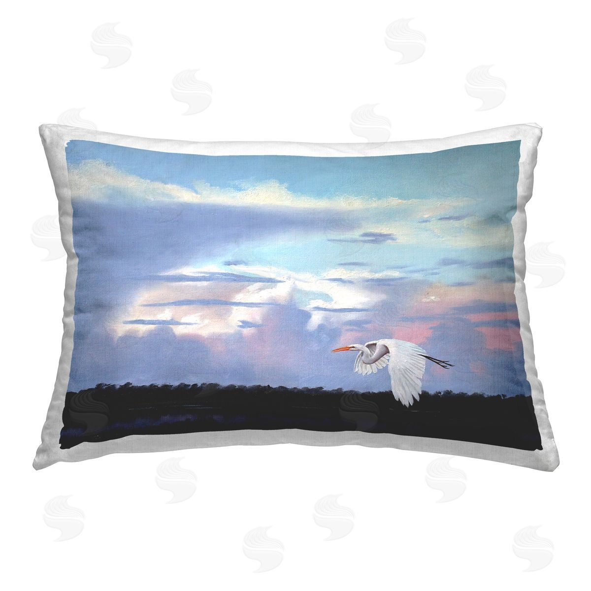 D. Rust Heron Flying Through Clouds Printed Plush Polyester Throw Pillow