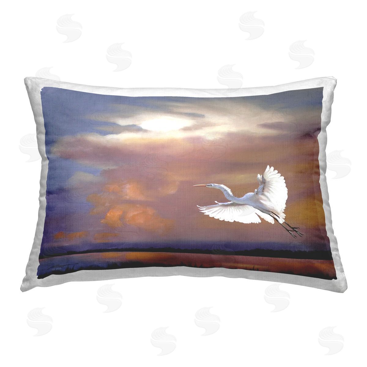 D. Rust Heron Flying with Sunset Printed Plush Polyester Throw Pillow