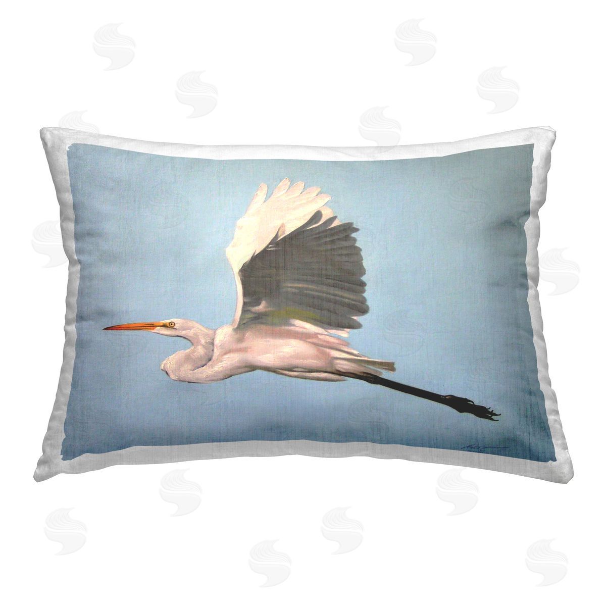 D. Rust Graceful Egret Flying Printed Plush Polyester Throw Pillow