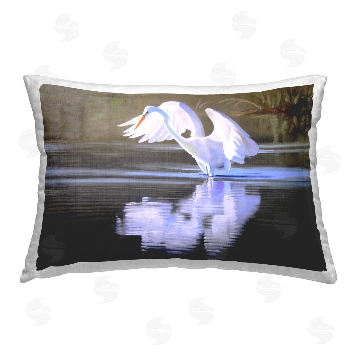 D. Rust Egret with Water Ripples Printed Plush Polyester Throw Pillow