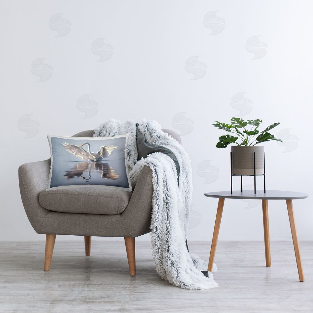 D. Rust Egret with Beautiful Wingspan Printed Plush Polyester Throw Pillow On Chair