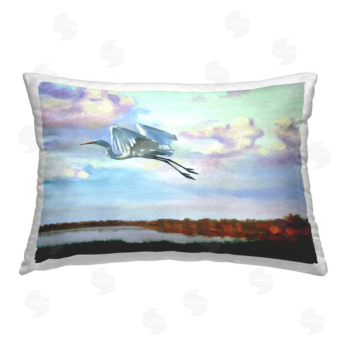D. Rust Egret Over Lake Shore Printed Plush Polyester Throw Pillow