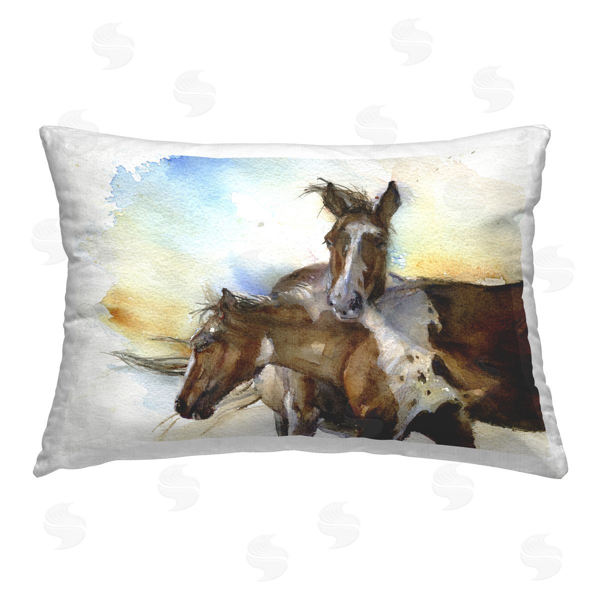 John Keeling Brown Horses Watercolor Printed Plush Polyester Throw Pillow
