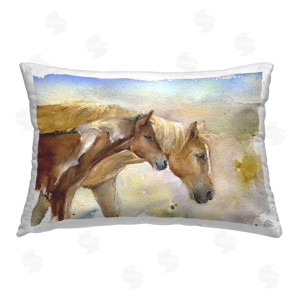 John Keeling Wild Horses Watercolor Printed Plush Polyester Throw Pillow