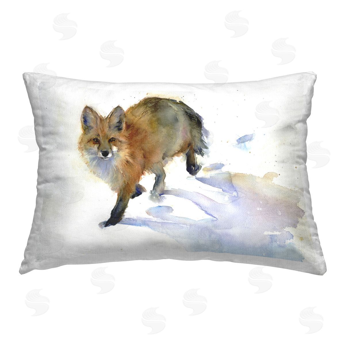 John Keeling Stepping Fox in Snow Printed Plush Polyester Throw Pillow