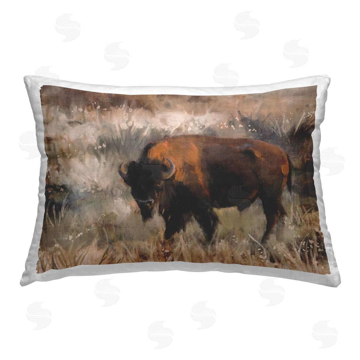 Nina Blue Traditional Bison Range Printed Plush Polyester Throw Pillow