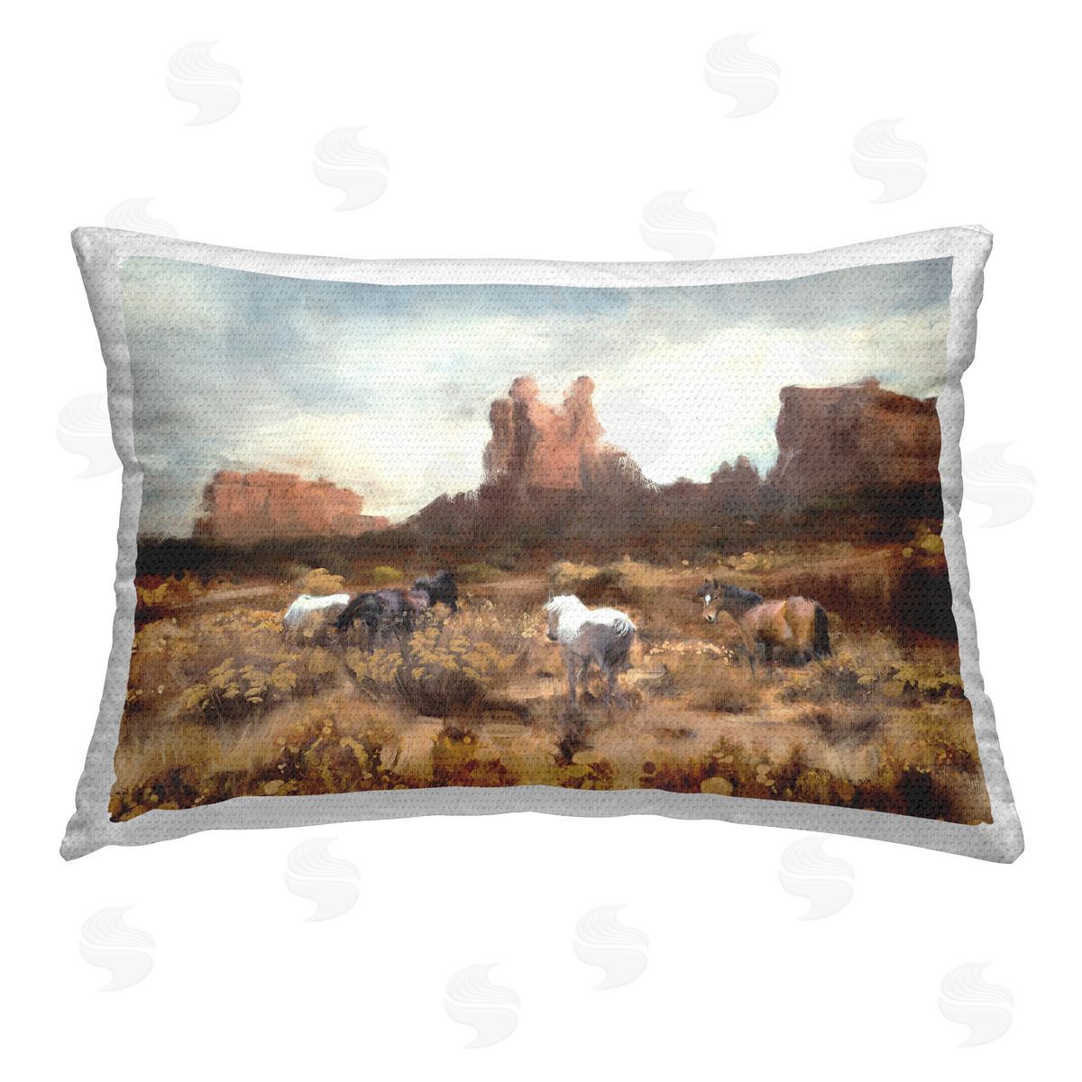 Nina Blue Desert Horses Landscape Outdoor Quick-Dry Polyester Printed Throw Pillow