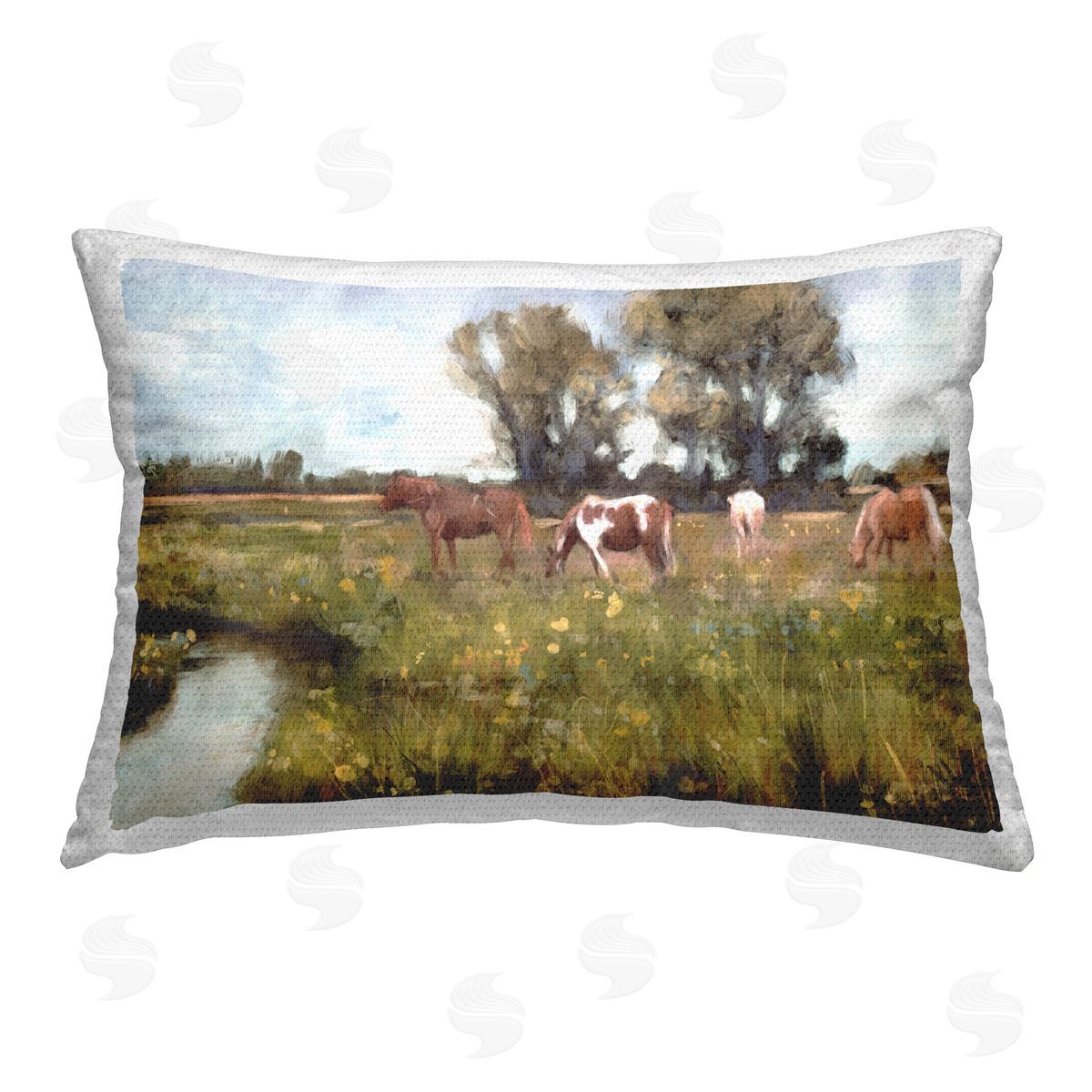 Nina Blue Lazy Day Horse Landscape Outdoor Quick-Dry Polyester Printed Throw Pillow