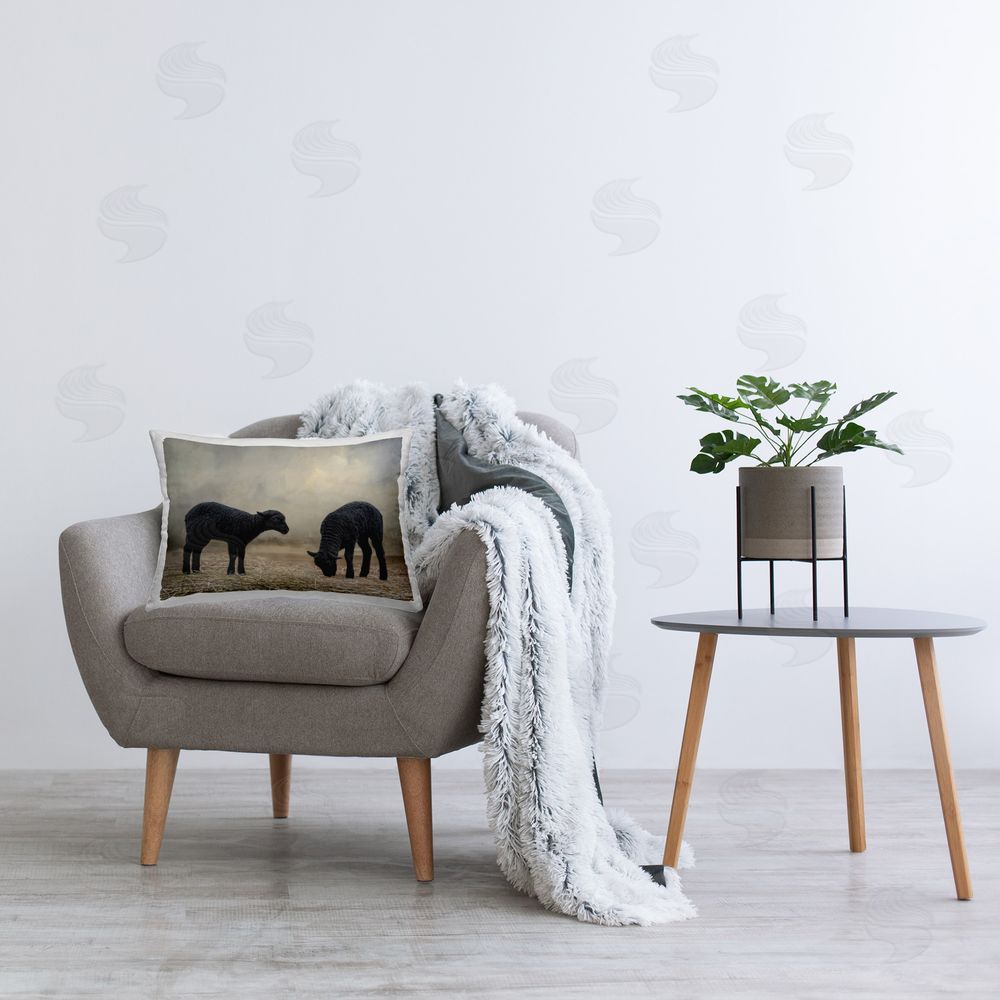 Kelley Parker Black Sheep Grazing Printed Plush Polyester Throw Pillow On Chair