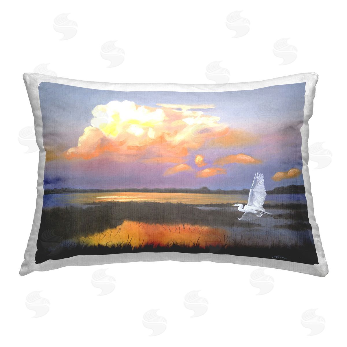D. Rust Egret Over Cloudy Reflection Printed Plush Polyester Throw Pillow