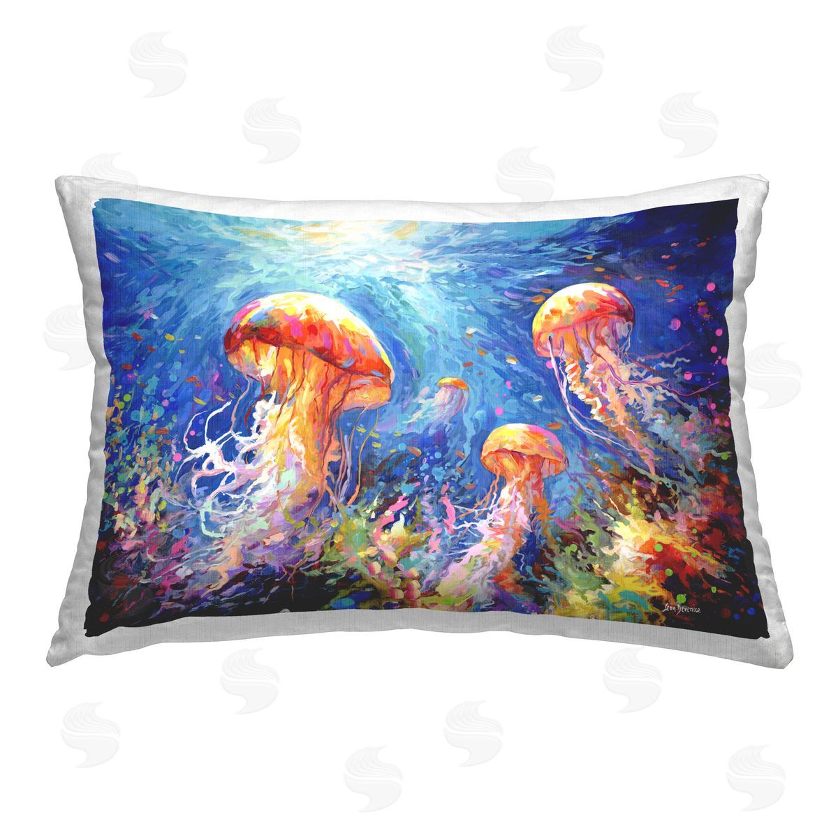 Leon Devenice Jellyfish Serenade Underwater Printed Plush Polyester Throw Pillow