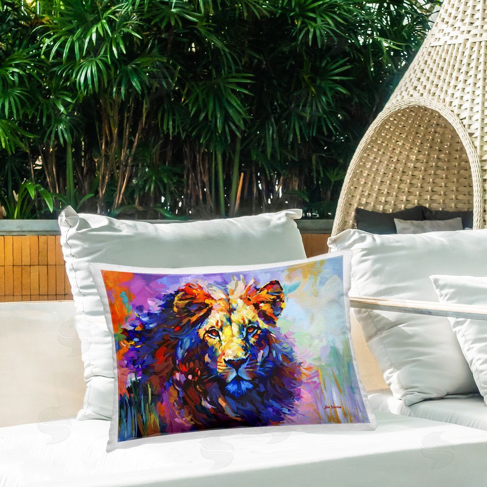 Leon Devenice Paint Strokes Lion Outdoor Quick-Dry Polyester Printed Throw Pillow in Back Yard