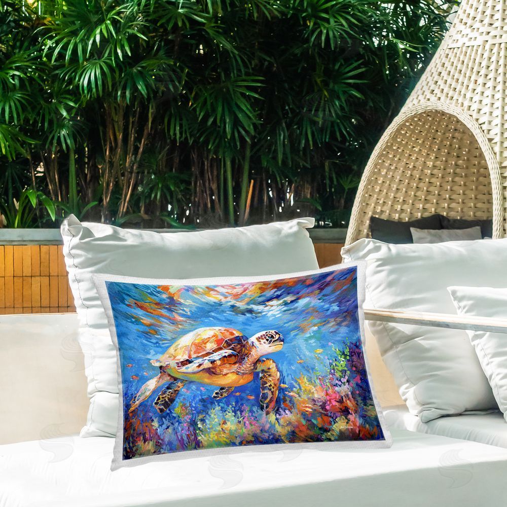 Leon Devenice Sea Turtle's Adventure Outdoor Quick-Dry Polyester Printed Throw Pillow in Back Yard