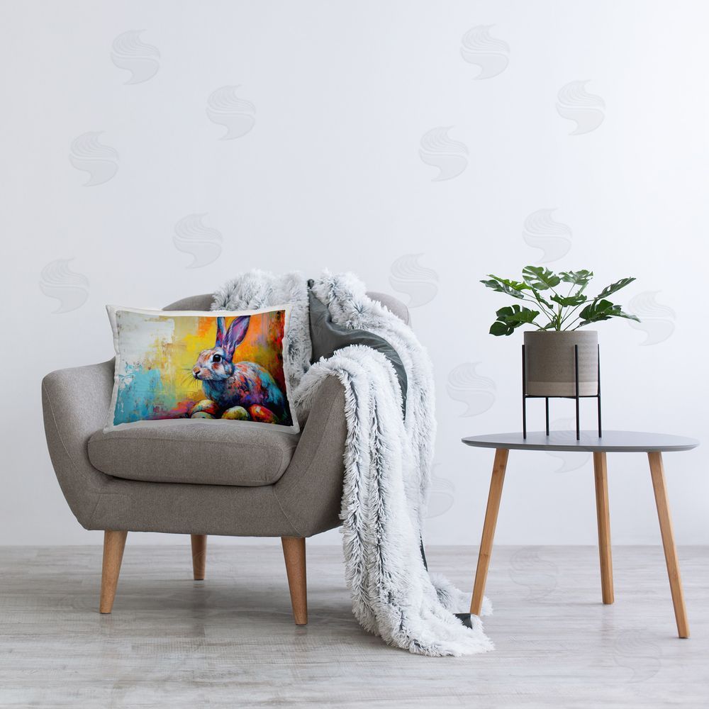 LSR Design Studio Easter Joy Abstract Printed Plush Polyester Throw Pillow On Chair