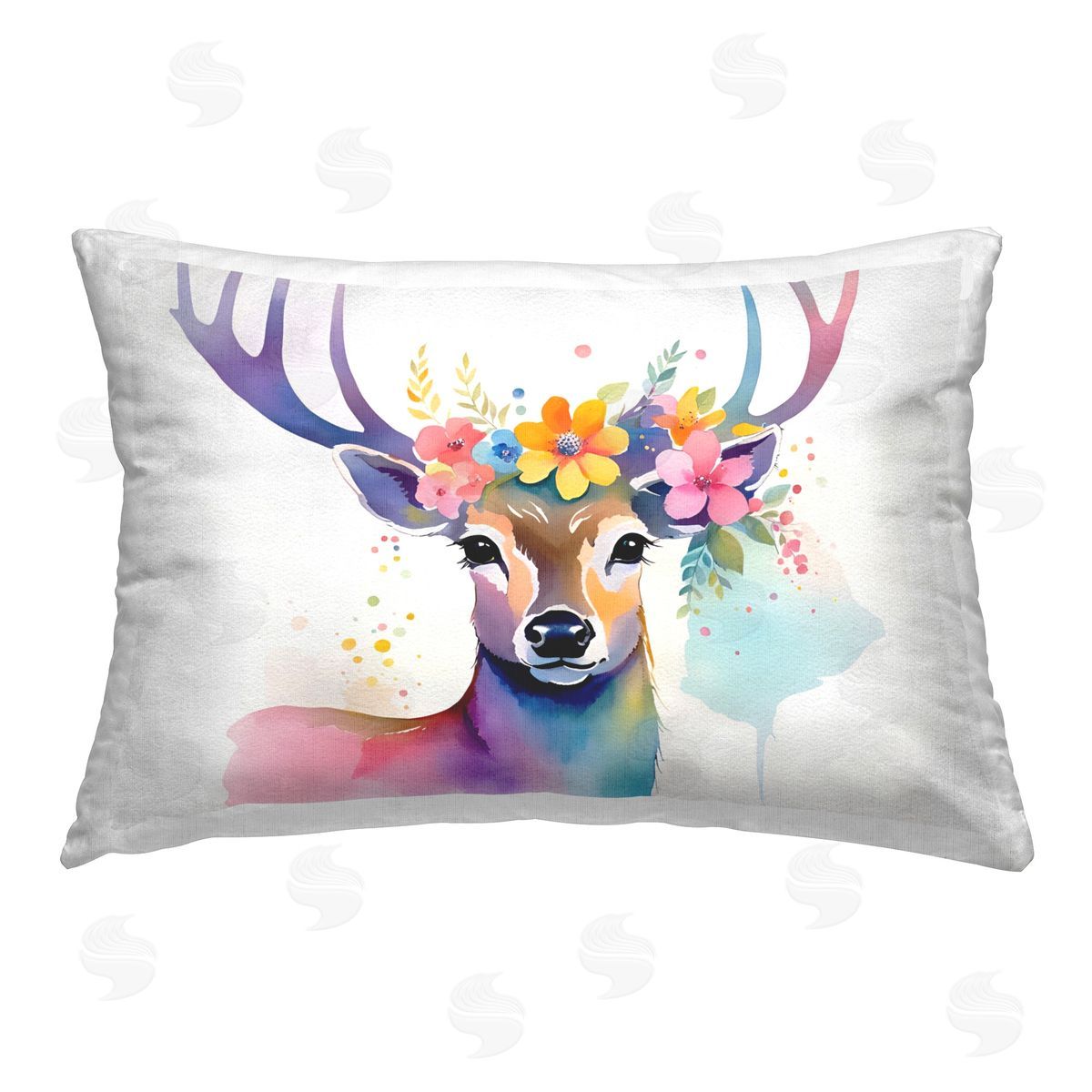 Amber Clarkson Floral Garland Deer Printed Plush Polyester Throw Pillow