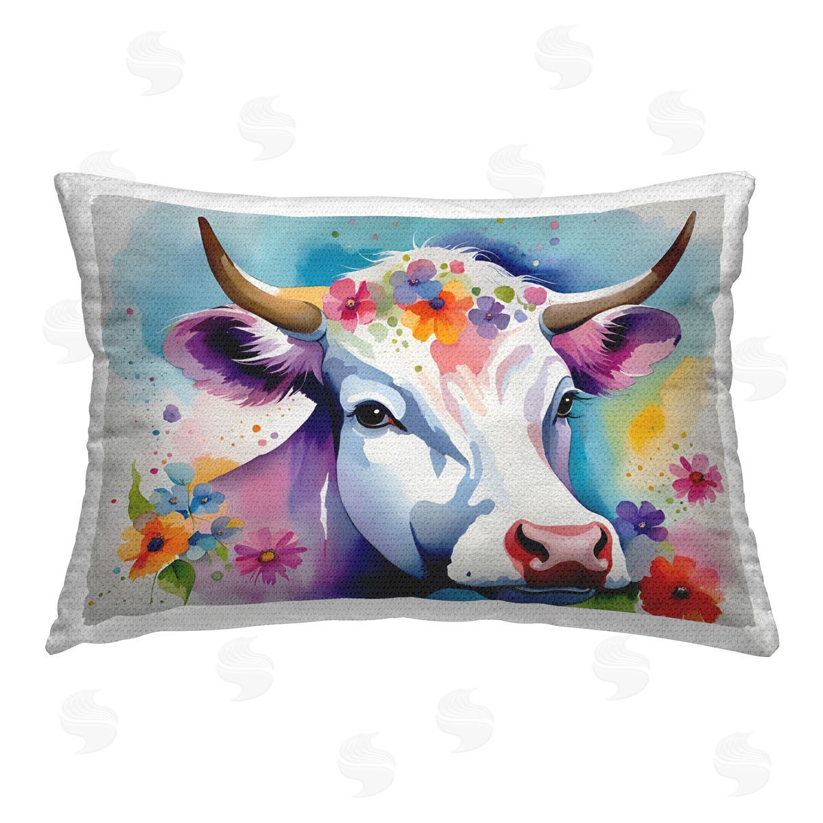 Amber Clarkson Flower Speckled Cow Outdoor Quick-Dry Polyester Printed Throw Pillow