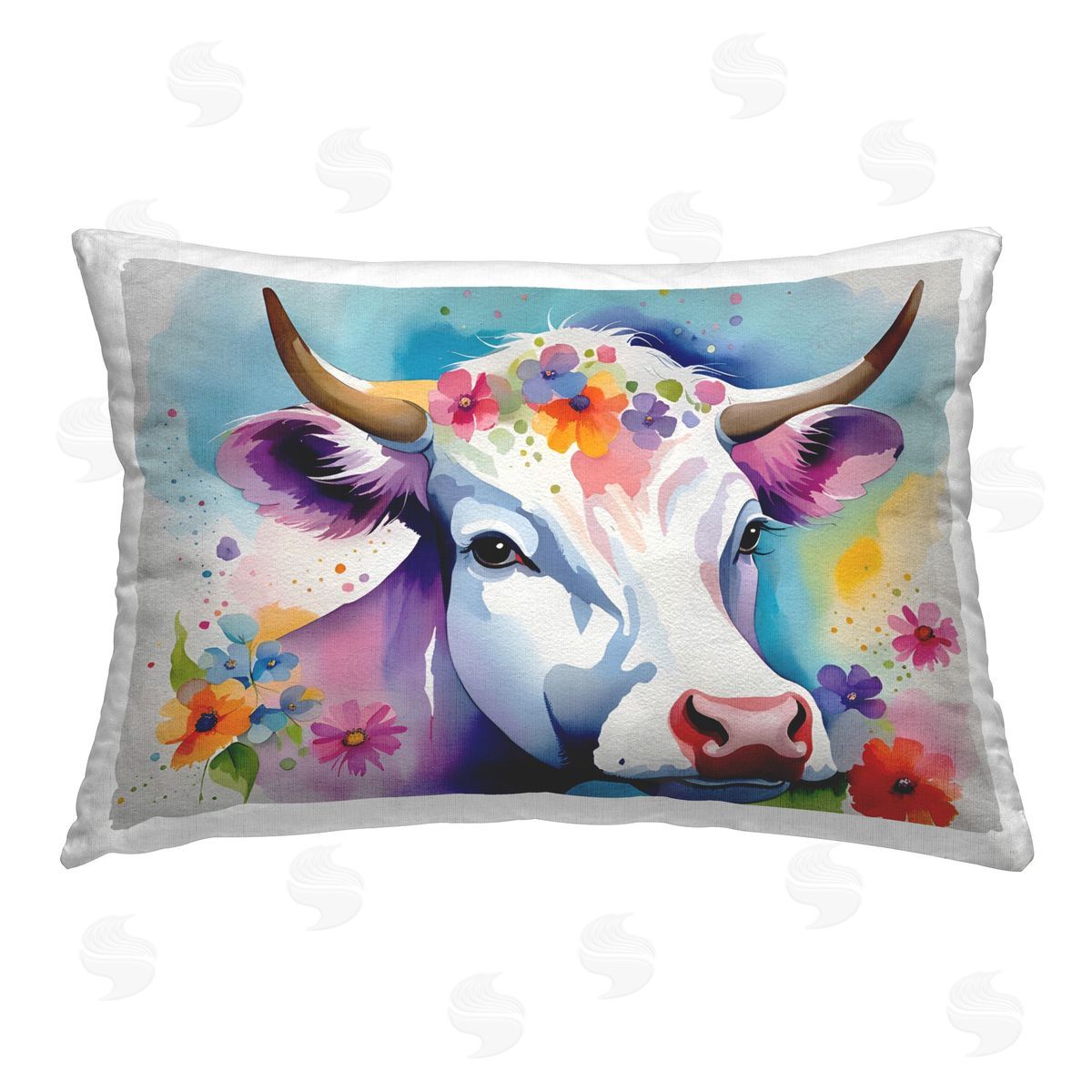 Amber Clarkson Flower Speckled Cow Printed Plush Polyester Throw Pillow