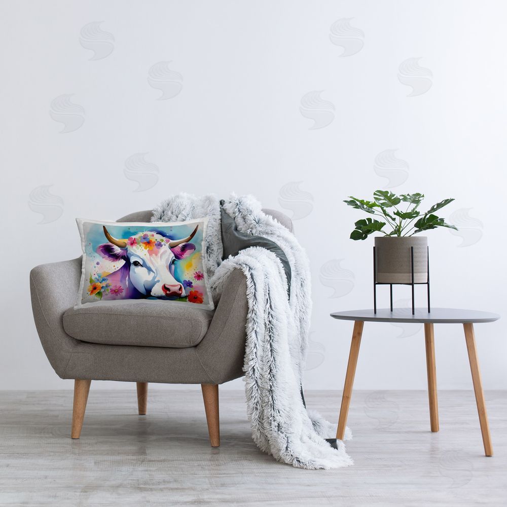Amber Clarkson Flower Speckled Cow Printed Plush Polyester Throw Pillow On Chair