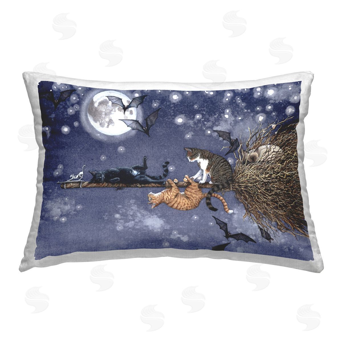 Maggie Vandewalle Joyriding Cats on Broom Printed Plush Polyester Throw Pillow