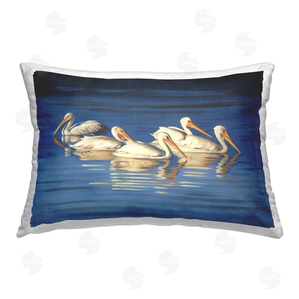 D. Rust Pelican Flock Lake Ripples Printed Plush Polyester Throw Pillow