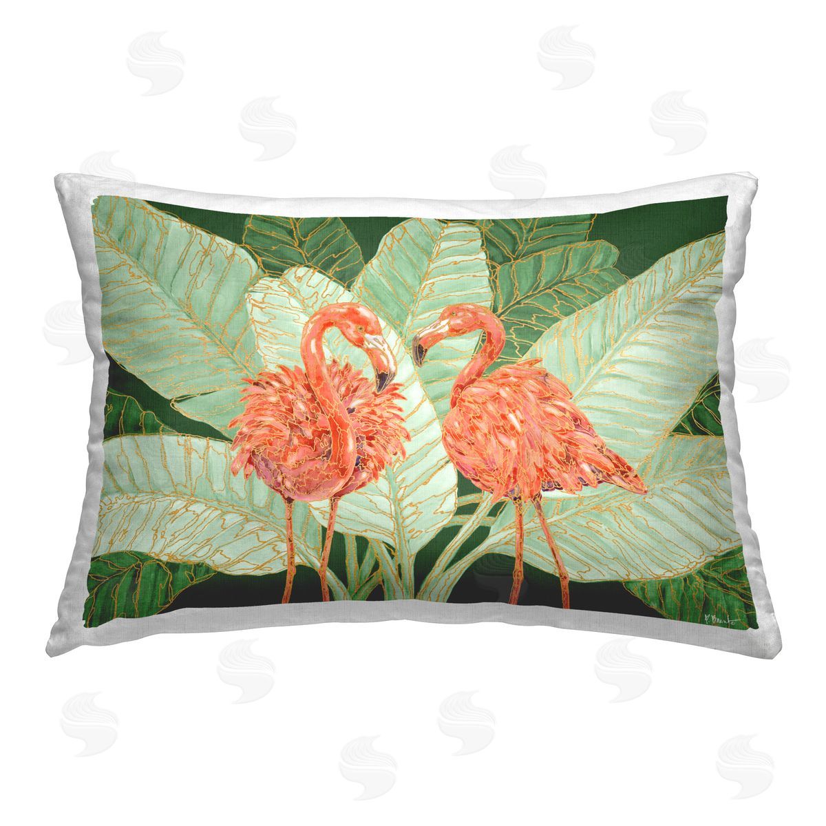 Paul Brent Martinique Flamingos & Leaves Printed Plush Polyester Throw Pillow