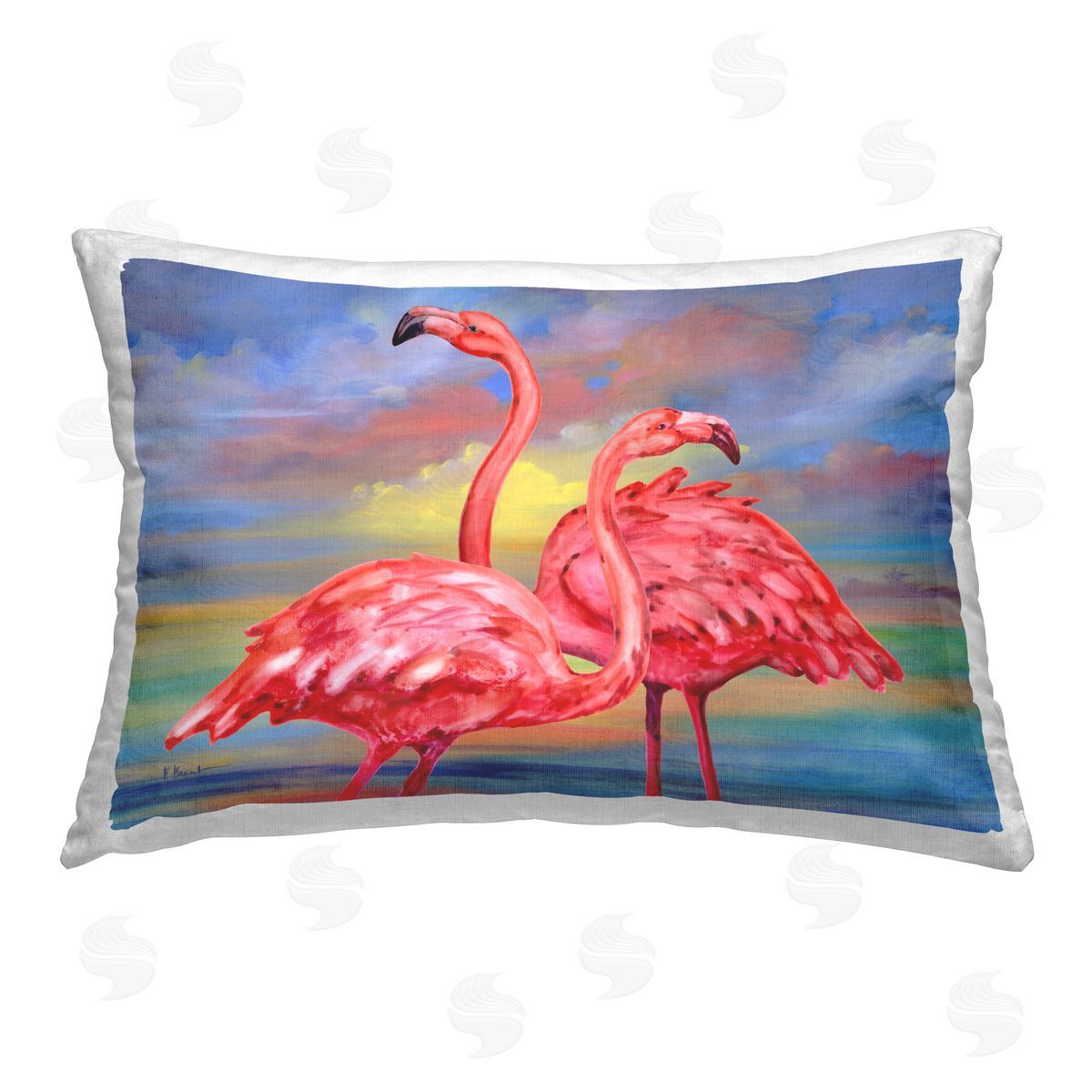 Paul Brent Rainbow Sunset Flamingos Printed Plush Polyester Throw Pillow