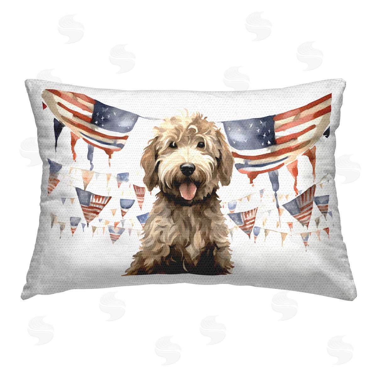 Petal Prints Design Patriotic Pup with Flags Outdoor Quick-Dry Polyester Printed Throw Pillow