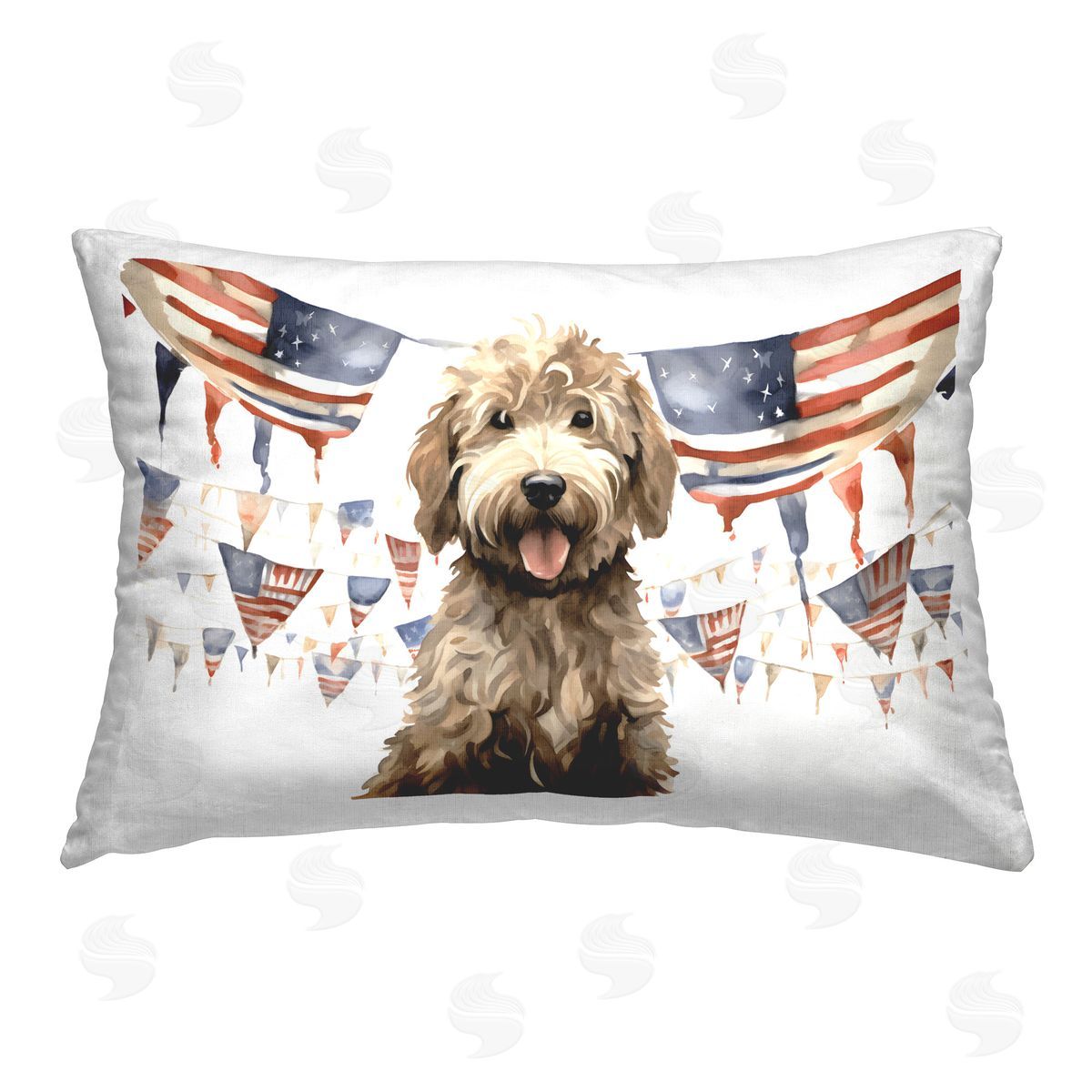 Petal Prints Design Patriotic Pup with Flags Printed Plush Polyester Throw Pillow