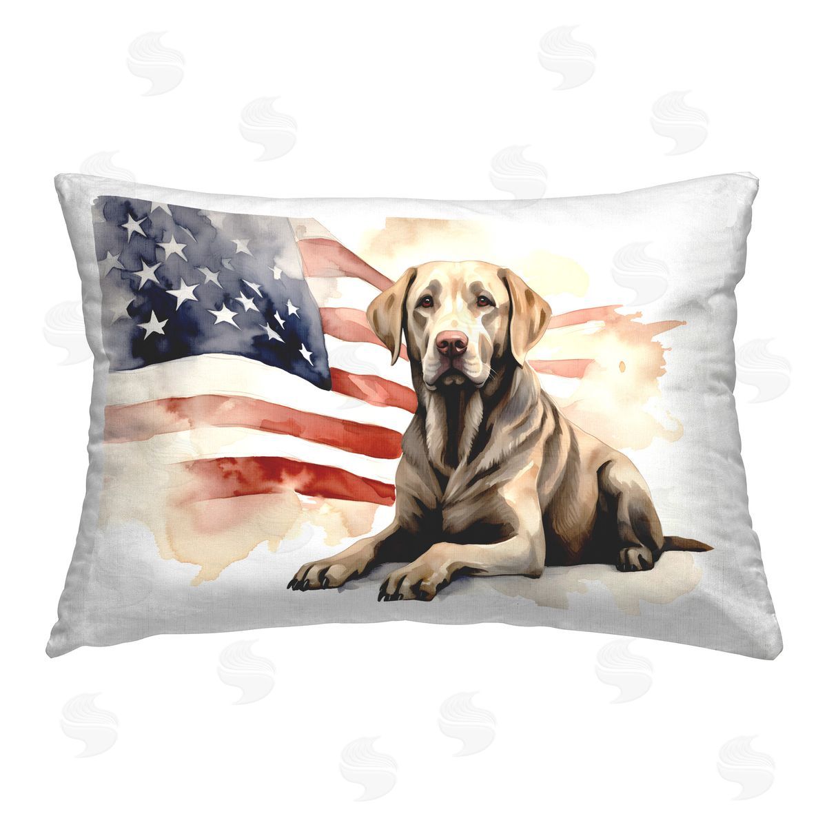 Petal Prints Design Patriotic Dog with Flag Printed Plush Polyester Throw Pillow