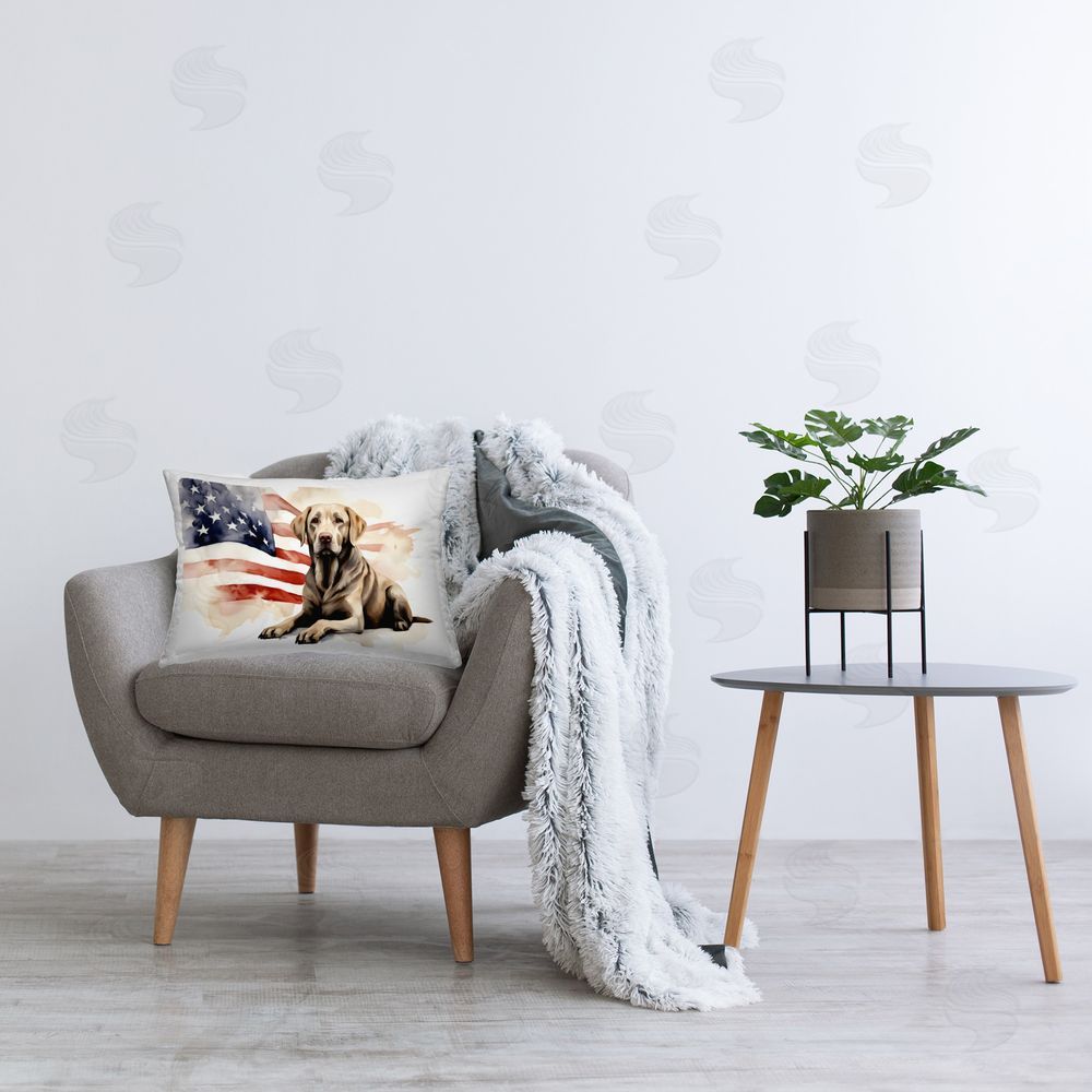 Petal Prints Design Patriotic Dog with Flag Printed Plush Polyester Throw Pillow On Chair
