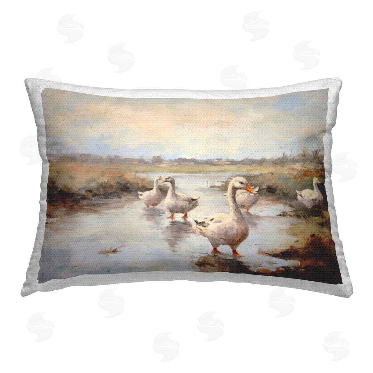 Petal Prints Design Swan Family Traditional Pond Outdoor Quick-Dry Polyester Printed Throw Pillow