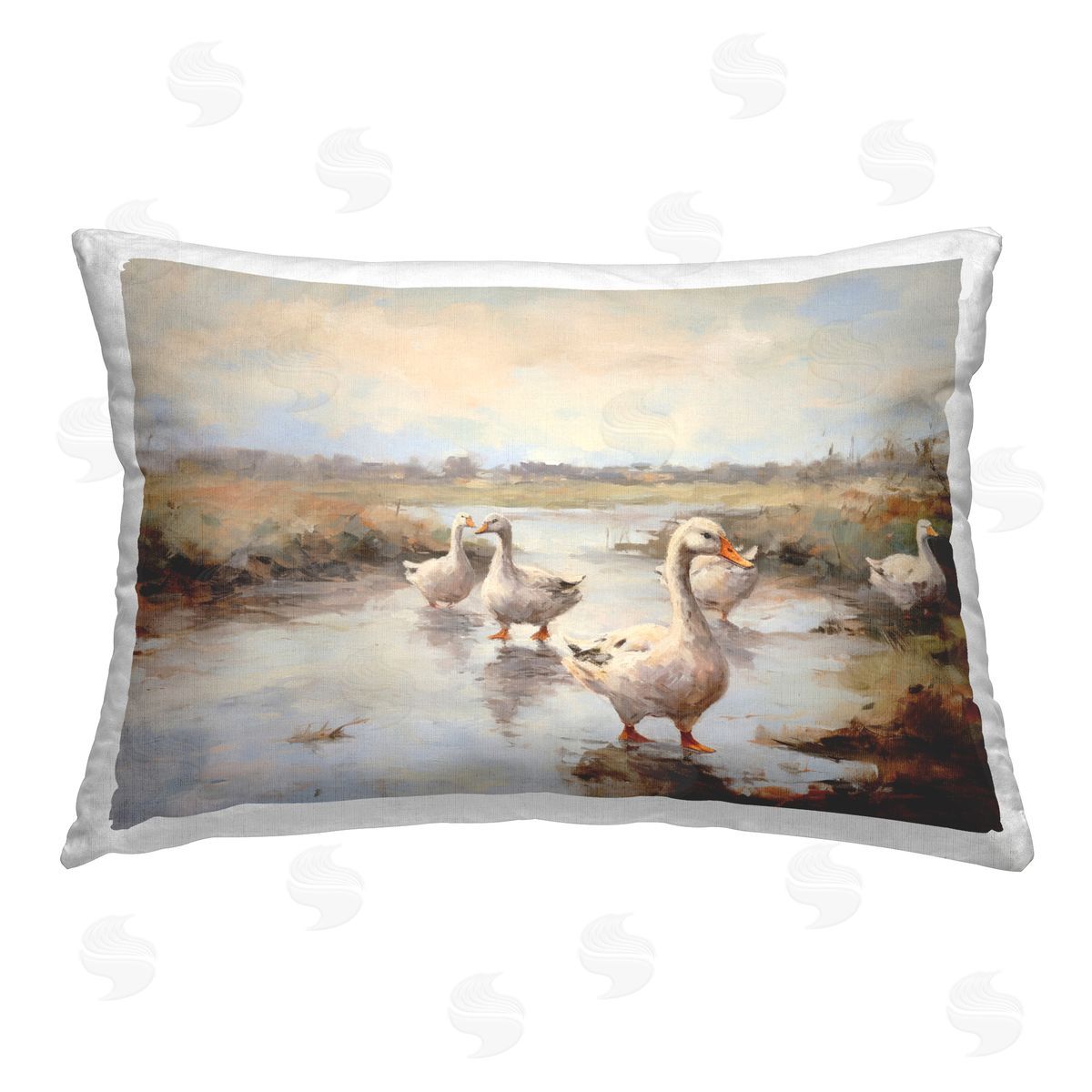 Petal Prints Design Swan Family Traditional Pond Printed Plush Polyester Throw Pillow