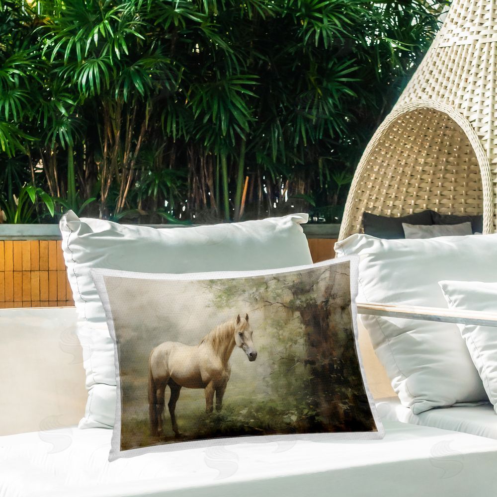 Petal Prints Design Horse in Forest Woods Outdoor Quick-Dry Polyester Printed Throw Pillow in Back Yard