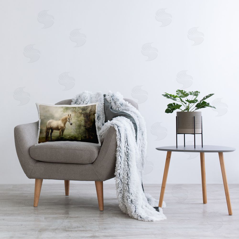 Petal Prints Design Horse in Forest Woods Printed Plush Polyester Throw Pillow On Chair
