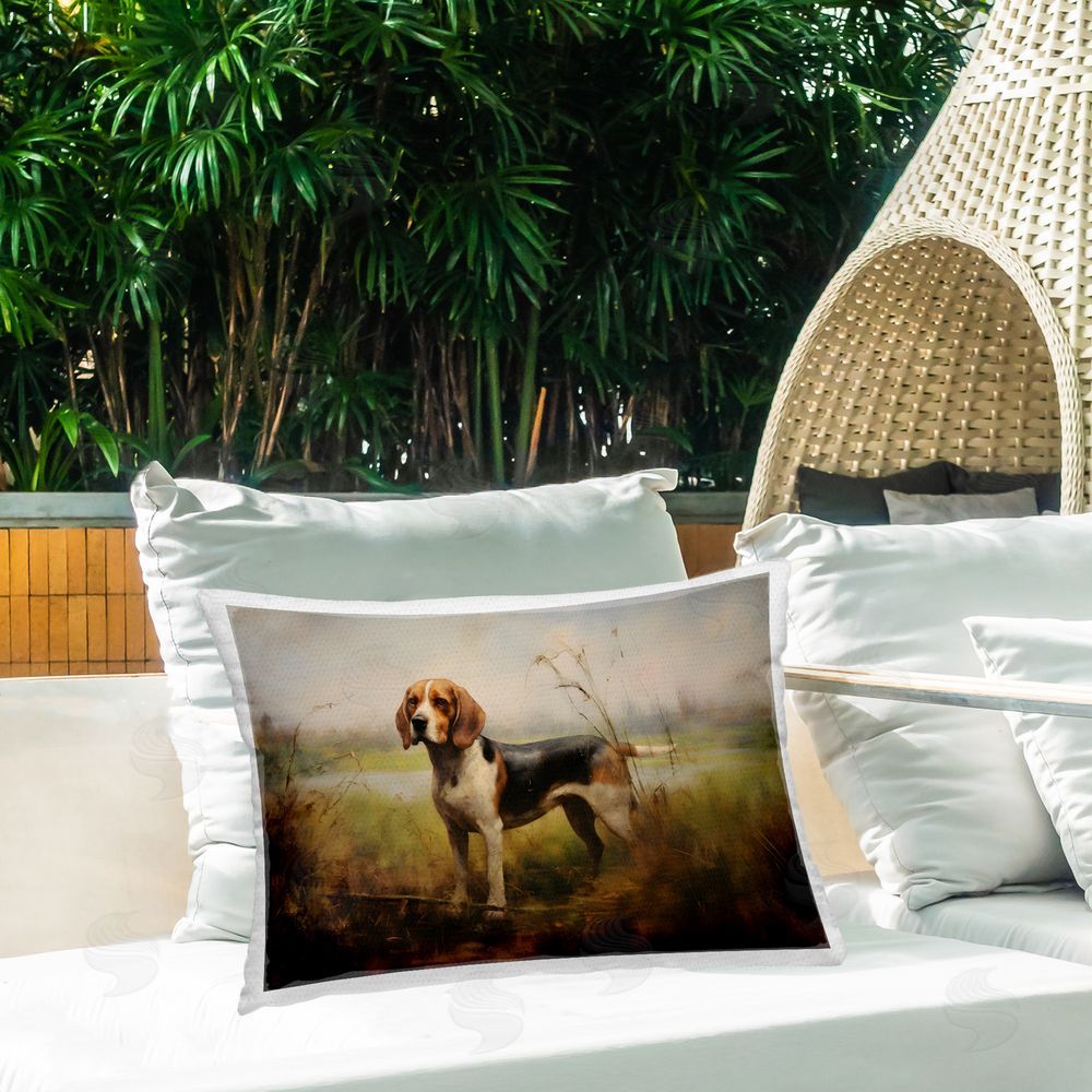 Petal Prints Design Beagle Dog Rural Field Outdoor Quick-Dry Polyester Printed Throw Pillow in Back Yard