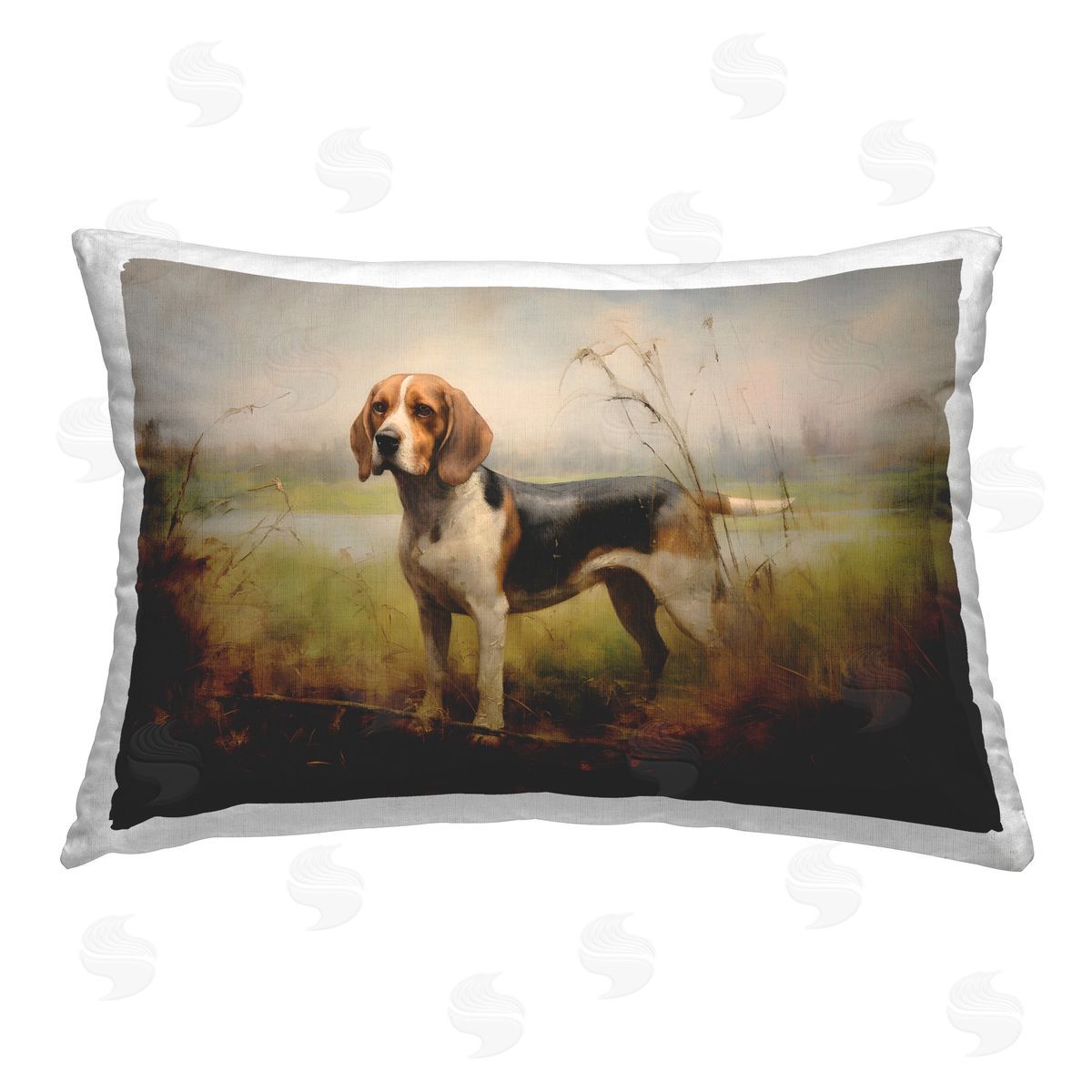 Petal Prints Design Beagle Dog Rural Field Printed Plush Polyester Throw Pillow